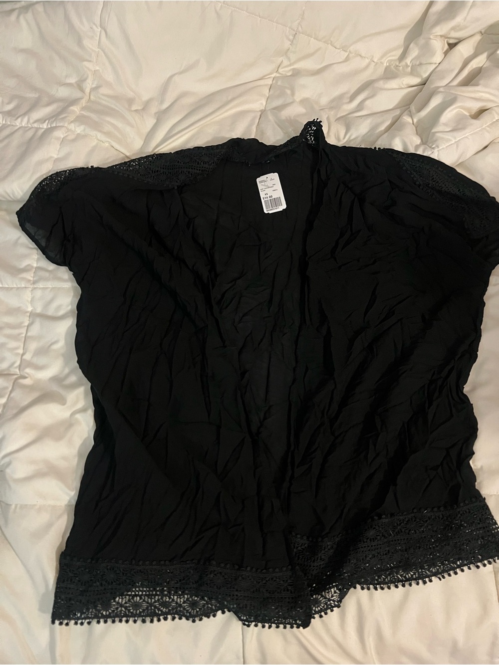 Black Crochet Trim Kimono